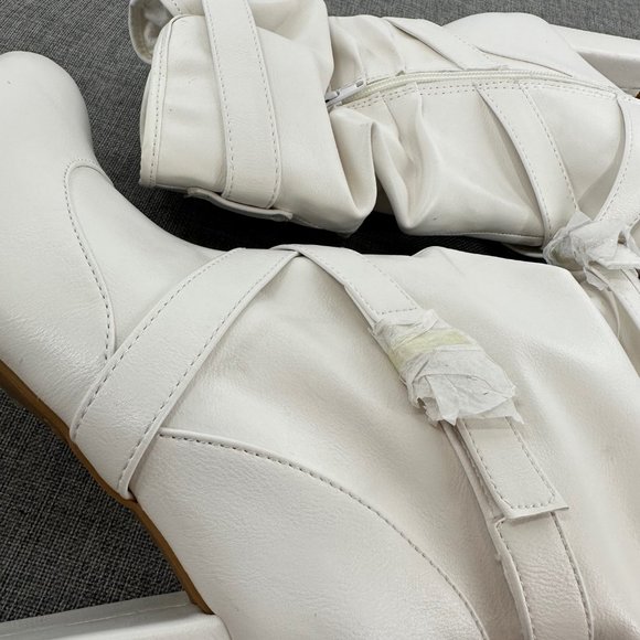 Bamboo Daystar Boots Mid Calf 9 Off White Zipper Brand New Scrunched 3” Heels - Picture 10 of 16